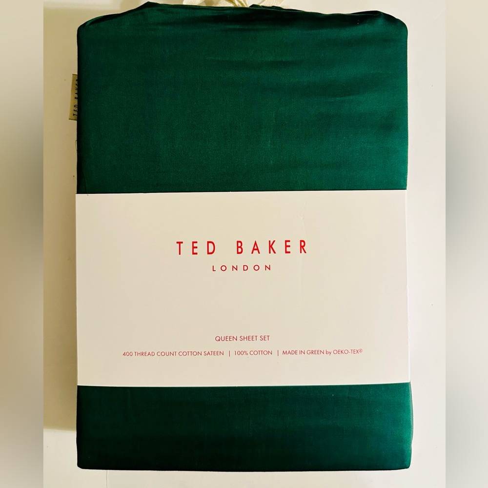 🎁TED BAKER Sheet Set - Queen - 400 Thread Count Cotton Sateen - Emerald